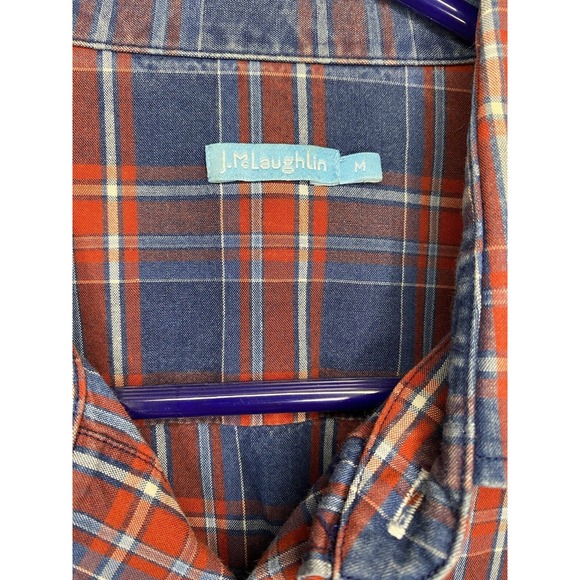 J. McLaughlin Blue‎ Red Cotton Plaid Button Up Shirt Casual Long Sleeve MEDIUM - Picture 2 of 5